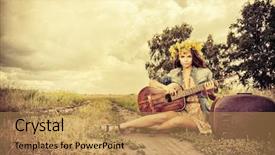  Presentation with watercolor wreath of flowers - Presentation design with flowers travelling with her guitar background and a coral colored foreground