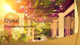  Presentation with tropical flowers - Slide deck featuring vintage veranda with flowers tropical background and a yellow colored foreground