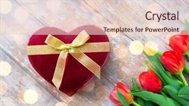  Presentation with heart flowers - Cool new slide deck with flowers valentines day and holidays concept - close up of red tulips and heart shaped chocolate box on wooden table over lights backdrop and a lemonade colored foreground