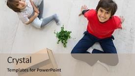  Presentation with new home - Slide deck featuring flowersmoving background - kids in new home moving background and a  colored foreground