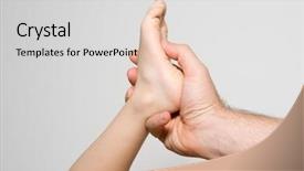  Presentation with foot massage - Beautiful presentation theme featuring blood flowing - children's foot in a man's backdrop and a light gray colored foreground