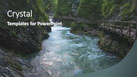  Presentation with river flowing - Colorful presentation enhanced with flowing-river-vintgar-gorge-slovenia backdrop and a tawny brown colored foreground