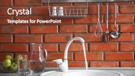  Presentation with brick - Cool new slide deck with flowing water into kitchen sink backdrop and a tawny brown colored foreground