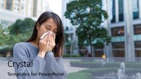 Presentation with allergy - Audience pleasing slide deck consisting of flu - woman with nose allergy backdrop and a seafoam green colored foreground