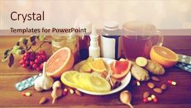  Presentation with traditional medicine medicine - Slide deck with flu and ethnoscience concept - drug background and a  colored foreground