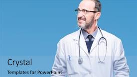  Presentation with medical law and ethics - PPT layouts with flu clinic - middle age senior hoary doctor background and a light blue colored foreground