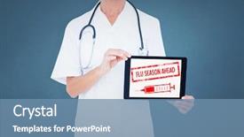  Presentation with female doctor - Slide deck consisting of flu shot - midsection of female doctor showing background and a teal colored foreground