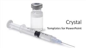  Presentation with needle - Theme having flu shot - needle and bottle of injection background and a white colored foreground