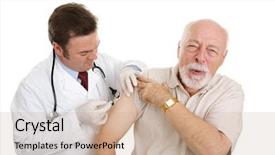  Presentation with injection - Beautiful presentation featuring flu shot - senior man getting a painful backdrop and a coral colored foreground