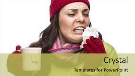  Presentation with hot tea - PPT theme featuring flu shot - sick mixed race woman wearing background and a yellow colored foreground