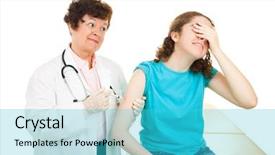  Presentation with teen girl - Amazing slide deck having flu shot - teen girl afraid and covering backdrop and a cyan colored foreground