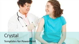  Presentation with teen girl - PPT layouts consisting of flu shot - teen girl gets a vaccination background and a cyan colored foreground