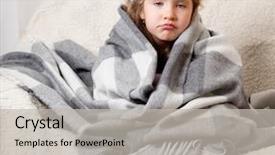  Presentation with flu virus - Slide set enhanced with flu virus - illness child little girl wrapped background and a light gray colored foreground