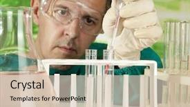  Presentation with test tubes - Slide deck enhanced with flu virus - investigator checking test tubes man background and a lemonade colored foreground