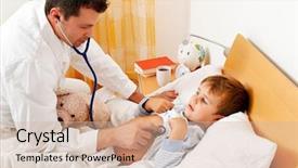  Presentation with sick child - Slide deck consisting of flu virus - physician house call examines sick background and a soft green colored foreground