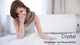  Presentation with bed - Slide deck consisting of flu virus - portrait of a sick woman background and a sky blue colored foreground