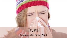  Presentation with sneezing - Amazing slides having flu virus - sneezing woman with handkerchief isolated backdrop and a coral colored foreground