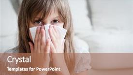  Presentation with flu virus - PPT theme having flu virus - young girl blowing her nose background and a coral colored foreground