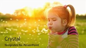  Presentation with dandelion - Slide deck enhanced with fluff - girl blowing dandelion outdoors background and a gold colored foreground