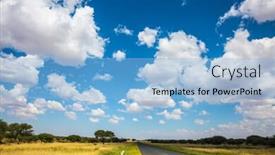  Presentation with savannah - Beautiful PPT theme featuring fluffy clouds over the savannah along the road low trees and yellowed grass the good asphalt highway in namibia backdrop and a light blue colored foreground