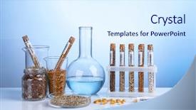  Presentation with glassware - Beautiful PPT theme featuring fluid engineering - cereals in laboratory glassware backdrop and a sky blue colored foreground
