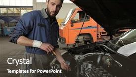  Presentation with engine - Beautiful slides featuring fluid mechanics - auto mechanic checking oil engine backdrop and a tawny brown colored foreground