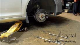 Presentation with dirt car - Amazing theme having fluid mechanics - car disc break detail backdrop and a coral colored foreground