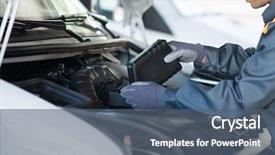  Presentation with fluid mechanic - Colorful PPT theme enhanced with fluid mechanics - car mechanic putting oil backdrop and a ocean colored foreground