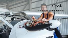  Presentation with fluid mechanic - Cool new PPT theme with fluid mechanics - cheerful young air mechanic standing backdrop and a light gray colored foreground