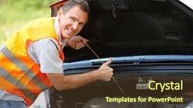  Presentation with bike engine oil - Cool new PPT layouts with fluid mechanics - man checking level of oil backdrop and a tawny brown colored foreground