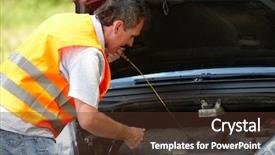  Presentation with bike engine oil - Presentation theme consisting of fluid mechanics - man checking level of oil background and a tawny brown colored foreground