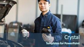  Presentation with fluid mechanic - Presentation theme with fluid mechanics - portrait of an auto mechanic background and a ocean colored foreground