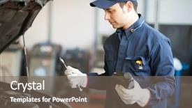  Presentation with fluid - Colorful presentation theme enhanced with fluid mechanics - portrait of an auto mechanicin backdrop and a violet colored foreground