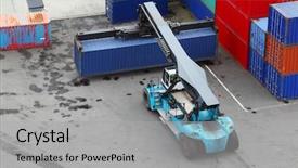  Presentation with weight lifting - Colorful PPT theme enhanced with fluid mechanics - small crane lifts large weight backdrop and a light gray colored foreground