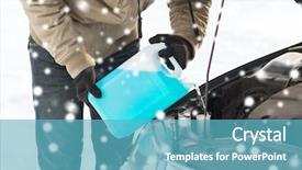  Presentation with vehicle - Colorful presentation theme enhanced with fluid mechanics - transportation winter people and vehicle backdrop and a teal colored foreground