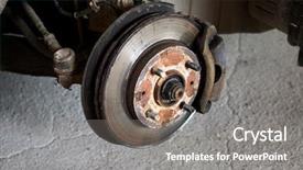  Presentation with change a flat car tire - Presentation featuring fluid mechanics - used car break detail background and a gray colored foreground