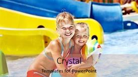 Presentation with summer holiday - Cool new PPT layouts with flume - child on water slide backdrop and a coral colored foreground