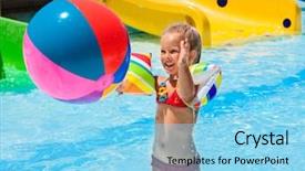  Presentation with beach ball - Colorful PPT theme enhanced with flume - child on water slide backdrop and a light blue colored foreground