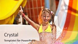  Presentation with water park - Presentation theme with flume - happy child girl in bikini background and a lemonade colored foreground