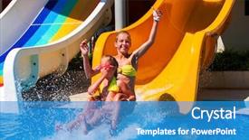  Presentation with play kids - Cool new slides with flume - kids play on water slide backdrop and a teal colored foreground