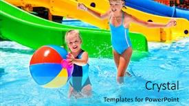  Presentation with water scarity - Slide set consisting of flume - little girl on water slide background and a  colored foreground