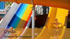  Presentation with aqua - PPT theme featuring flume - swimming pool slides for children background and a gold colored foreground