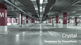  Presentation with traffic engineering parking - Slides having fluorescent - empty underground parking garage background and a gray colored foreground