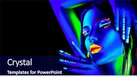  Presentation with design fashion - PPT layouts enhanced with fluorescent make-up body art background and a navy blue colored foreground