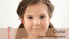  Presentation with fluoride - Presentation design featuring fluoride - cute girl with toothbrush isolated background and a coral colored foreground