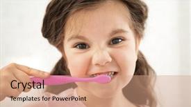  Presentation with fluoride - PPT theme featuring fluoride - cute girl with toothbrush isolated background and a coral colored foreground