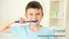  Presentation with toothpaste little kid boy brushing - Presentation theme consisting of fluoride - smiling little boy brushing teeth background and a cool aqua colored foreground
