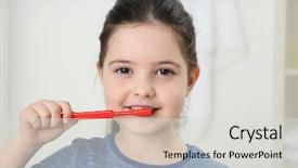  Presentation with teeth - Presentation enhanced with fluoride - smiling little girl brushing teeth background and a light gray colored foreground