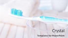  Presentation with fluoride - Cool new presentation theme with fluoride - toothbrush in glass on table backdrop and a light gray colored foreground