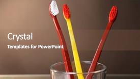  Presentation with fluoride - Theme featuring fluoride - toothbrushes in glass on brown background and a violet colored foreground